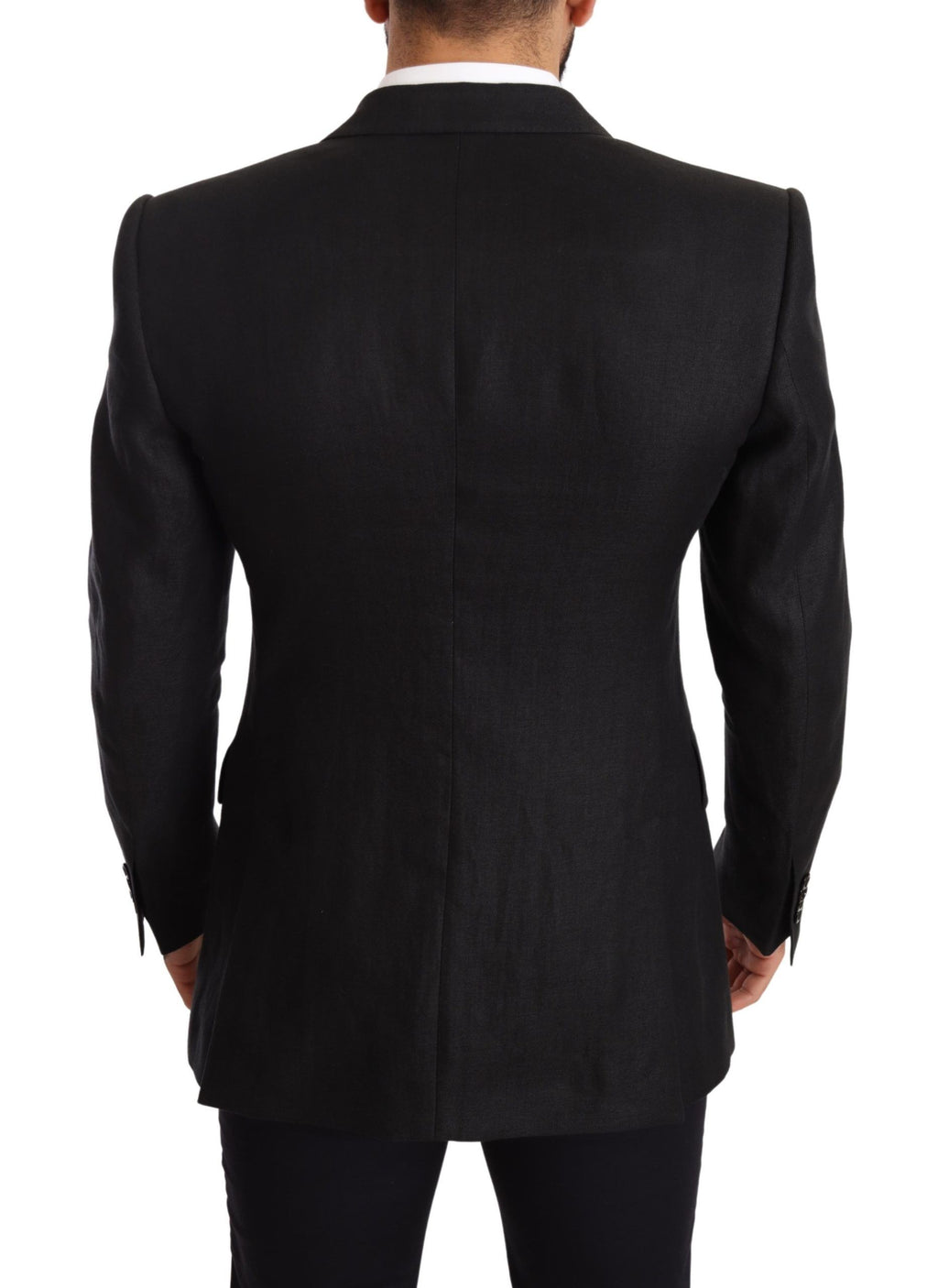 Dolce & Gabbana Black Linen Coat Slim Fit Jacket Blazer
