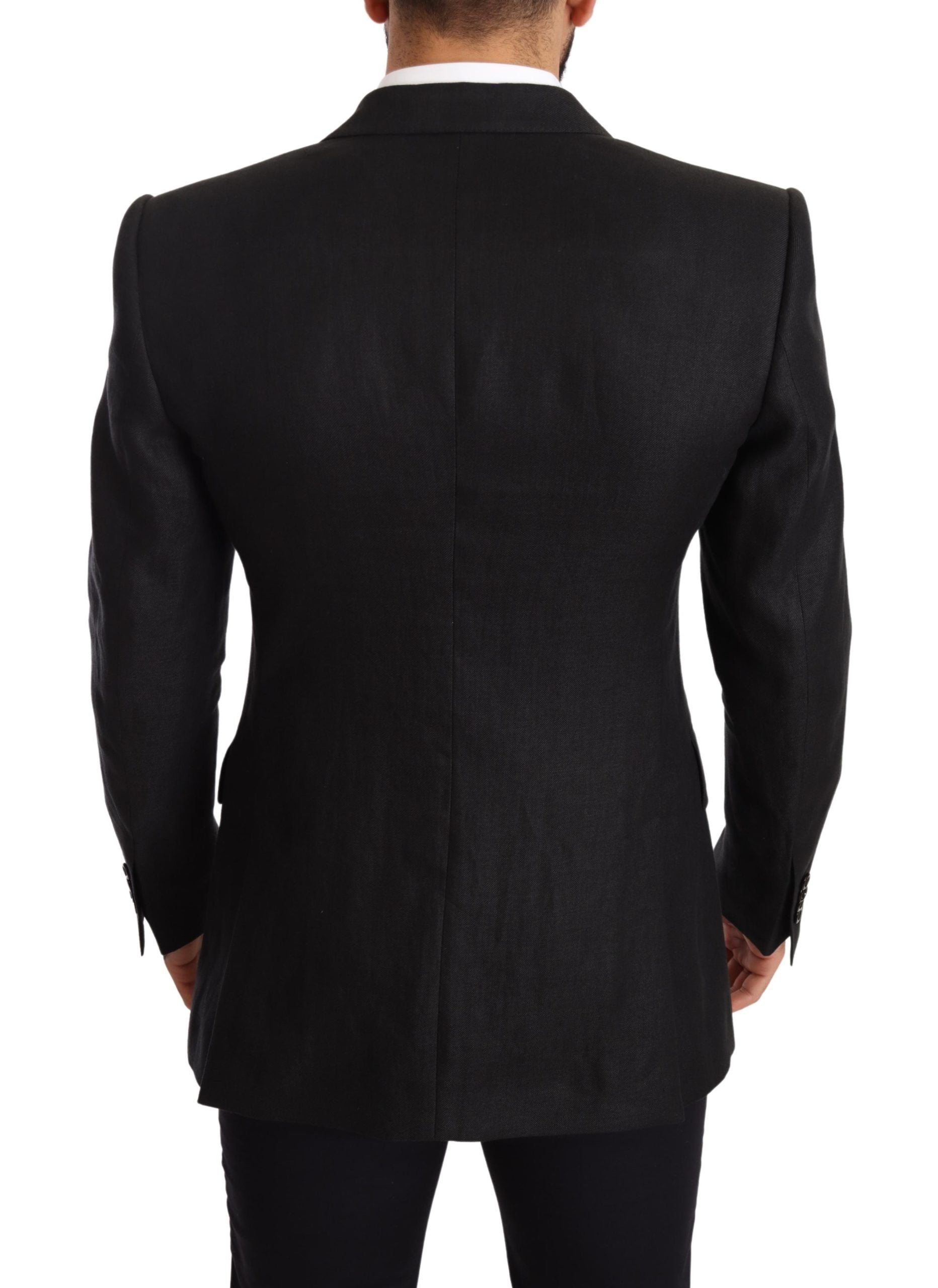 Dolce & Gabbana Black Linen Coat Slim Fit Jacket Blazer