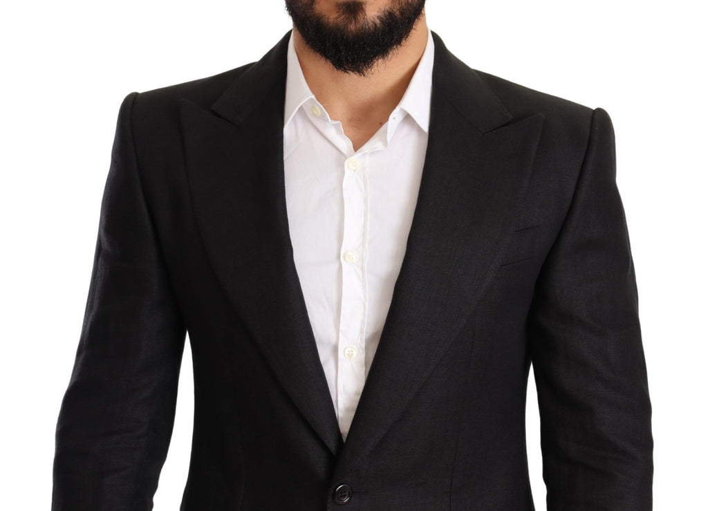 Dolce & Gabbana Black Linen Coat Slim Fit Jacket Blazer