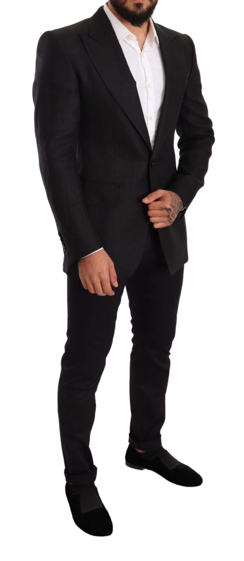 Dolce & Gabbana Black Linen Coat Slim Fit Jacket Blazer