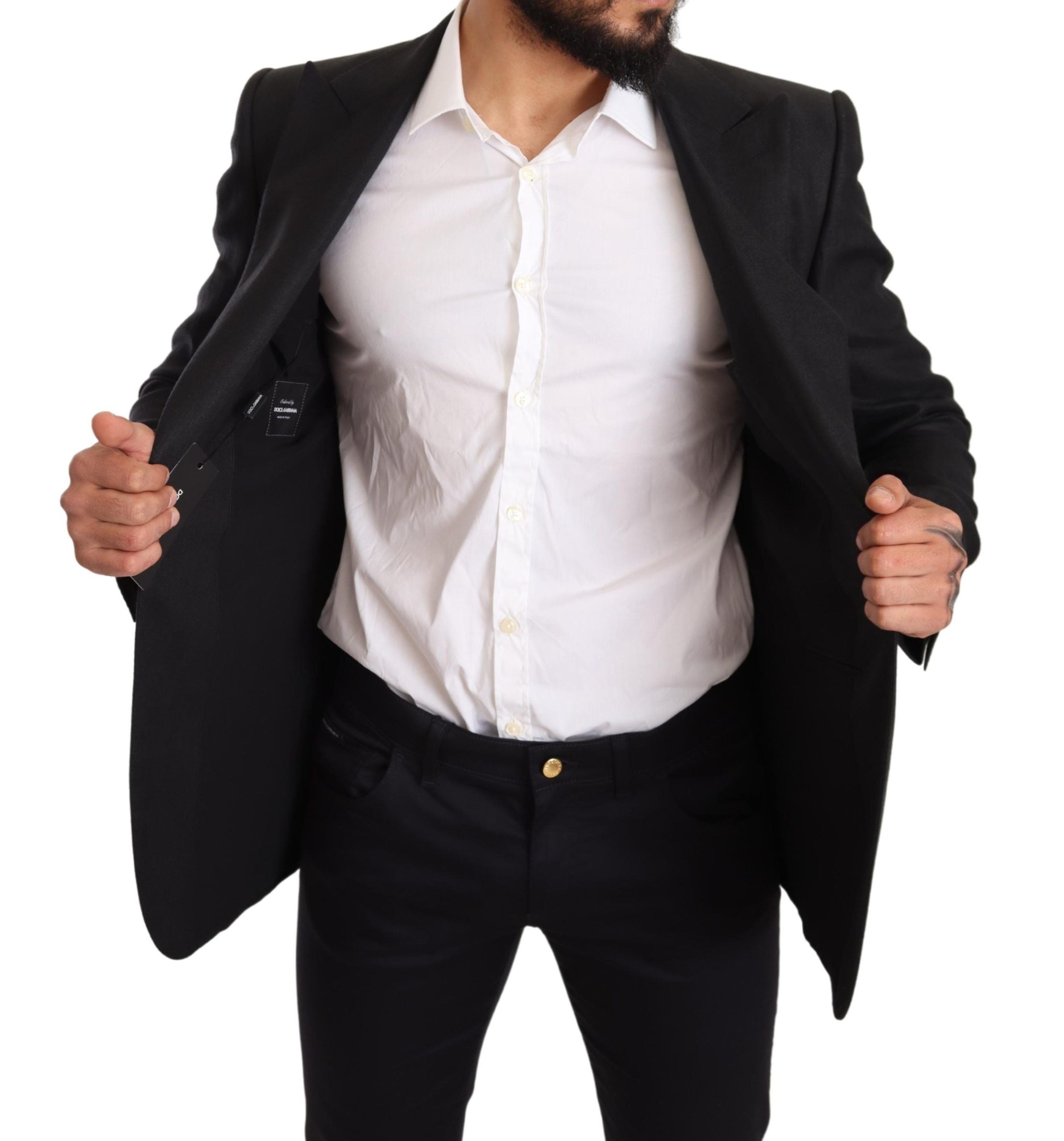 Dolce & Gabbana Black Linen Coat Slim Fit Jacket Blazer