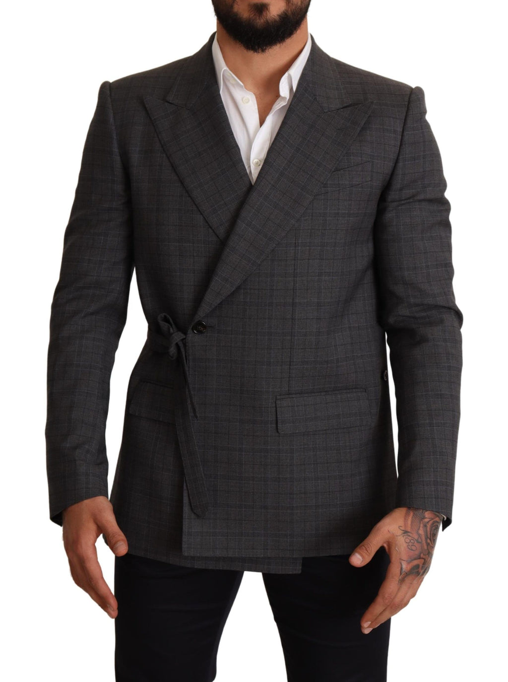 Dolce & Gabbana Grey Plaid Slim-Fit Wool Jacket Blazer