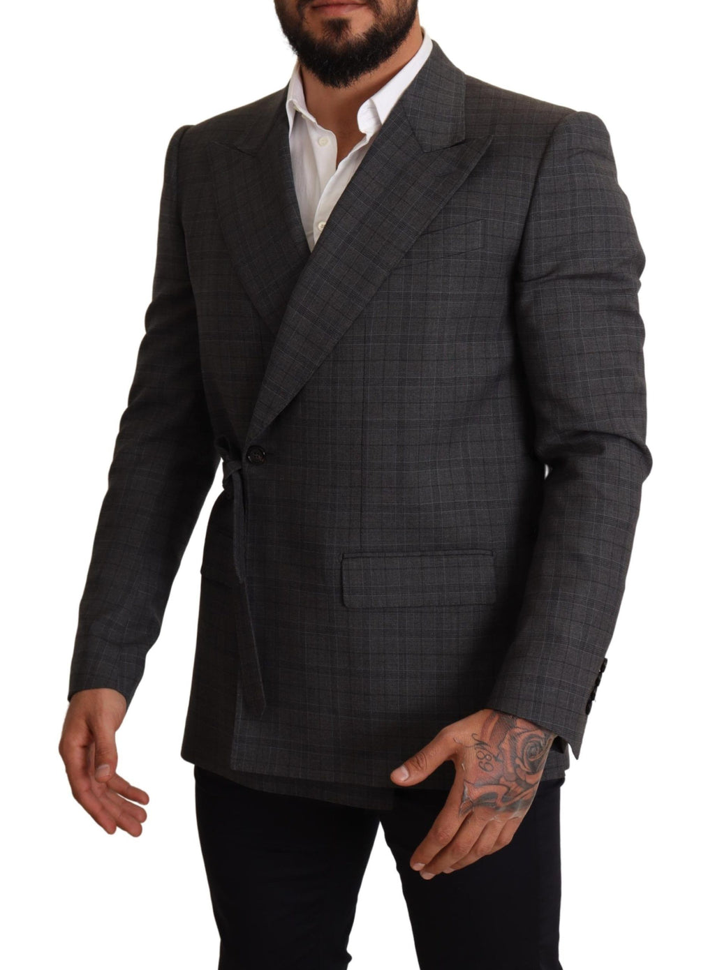 Dolce & Gabbana Grey Plaid Slim-Fit Wool Jacket Blazer