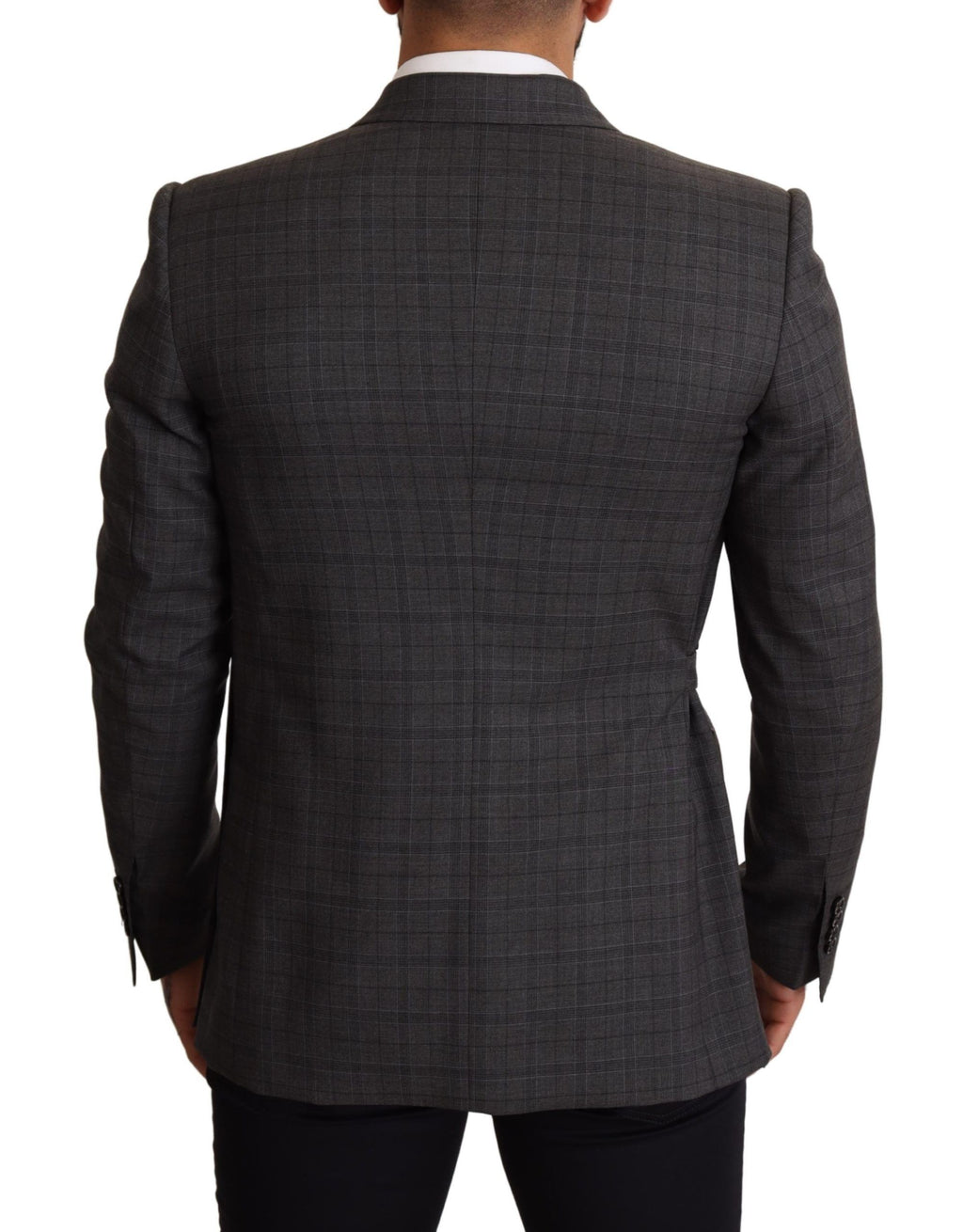 Dolce & Gabbana Grey Plaid Slim-Fit Wool Jacket Blazer