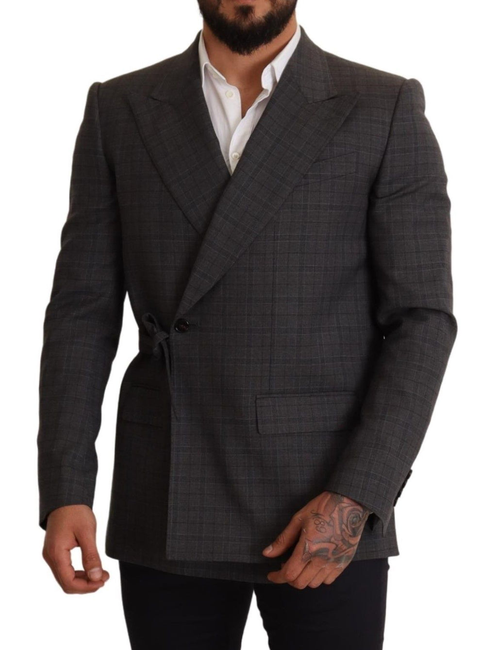 Dolce & Gabbana Grey Plaid Slim-Fit Wool Jacket Blazer