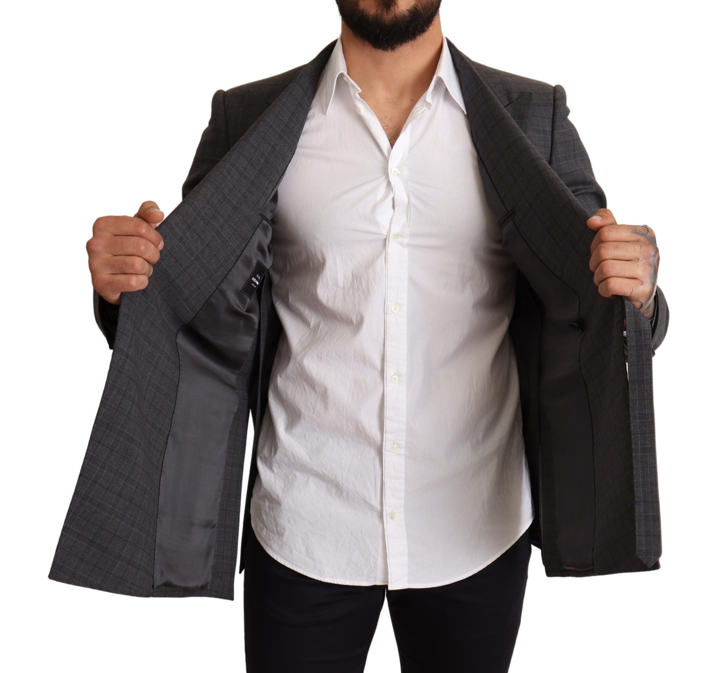 Dolce & Gabbana Grey Plaid Slim-Fit Wool Jacket Blazer