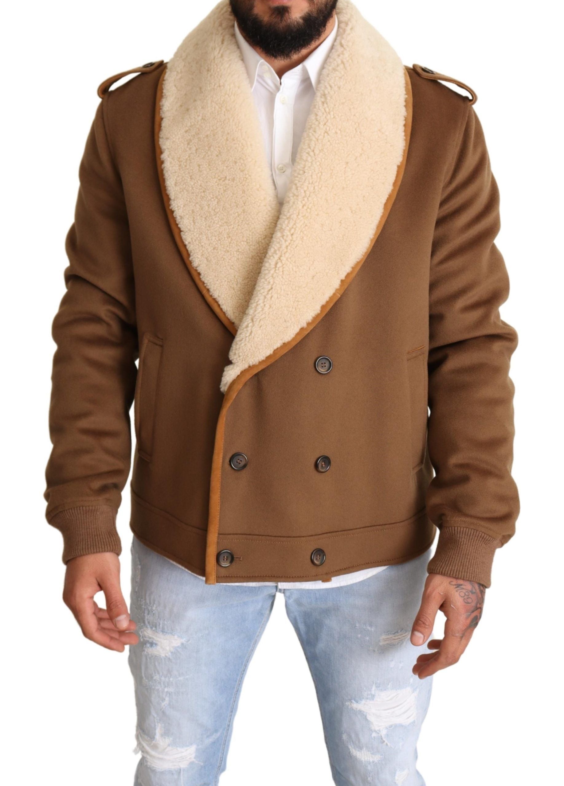 Dolce & Gabbana Brown Double-Breasted Shearling Coat Jacket