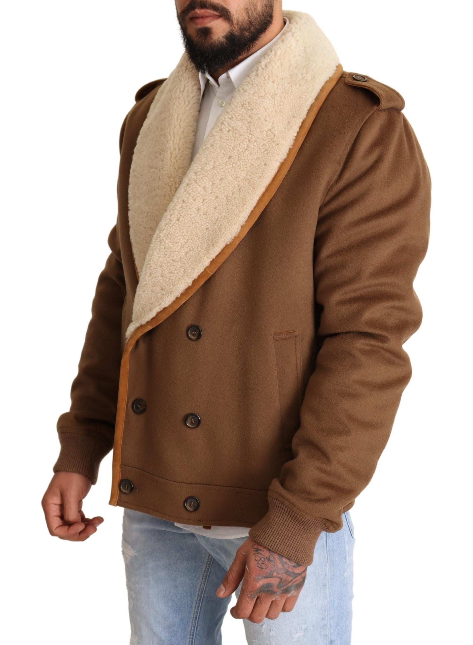 Dolce & Gabbana Brown Double-Breasted Shearling Coat Jacket