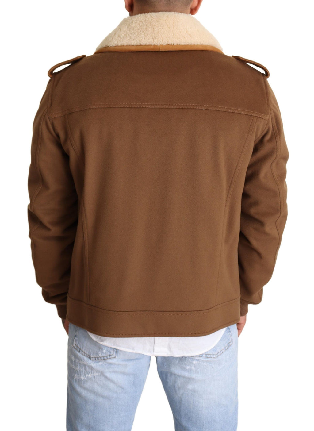 Dolce & Gabbana Brown Double-Breasted Shearling Coat Jacket