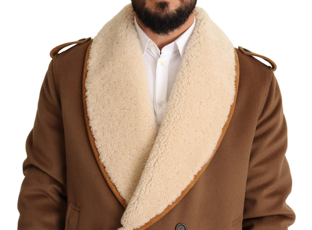 Dolce & Gabbana Brown Double-Breasted Shearling Coat Jacket