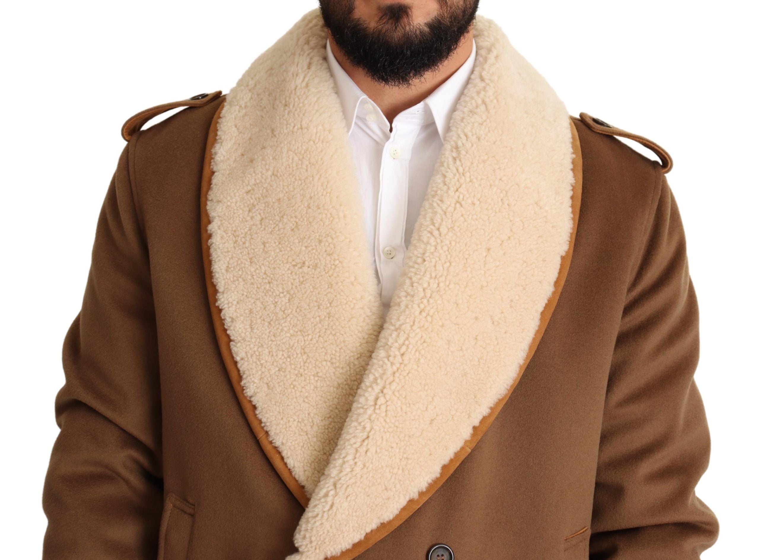 Dolce & Gabbana Brown Double-Breasted Shearling Coat Jacket