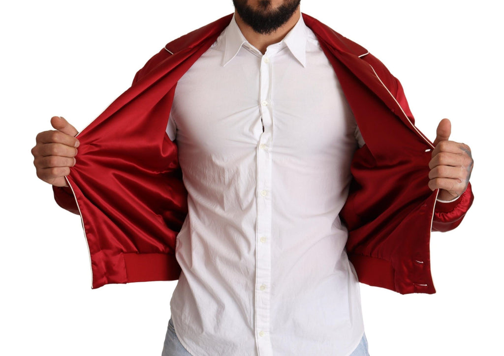 Dolce & Gabbana Rote Seidenknopf-DG-Logo-Bomberjacke