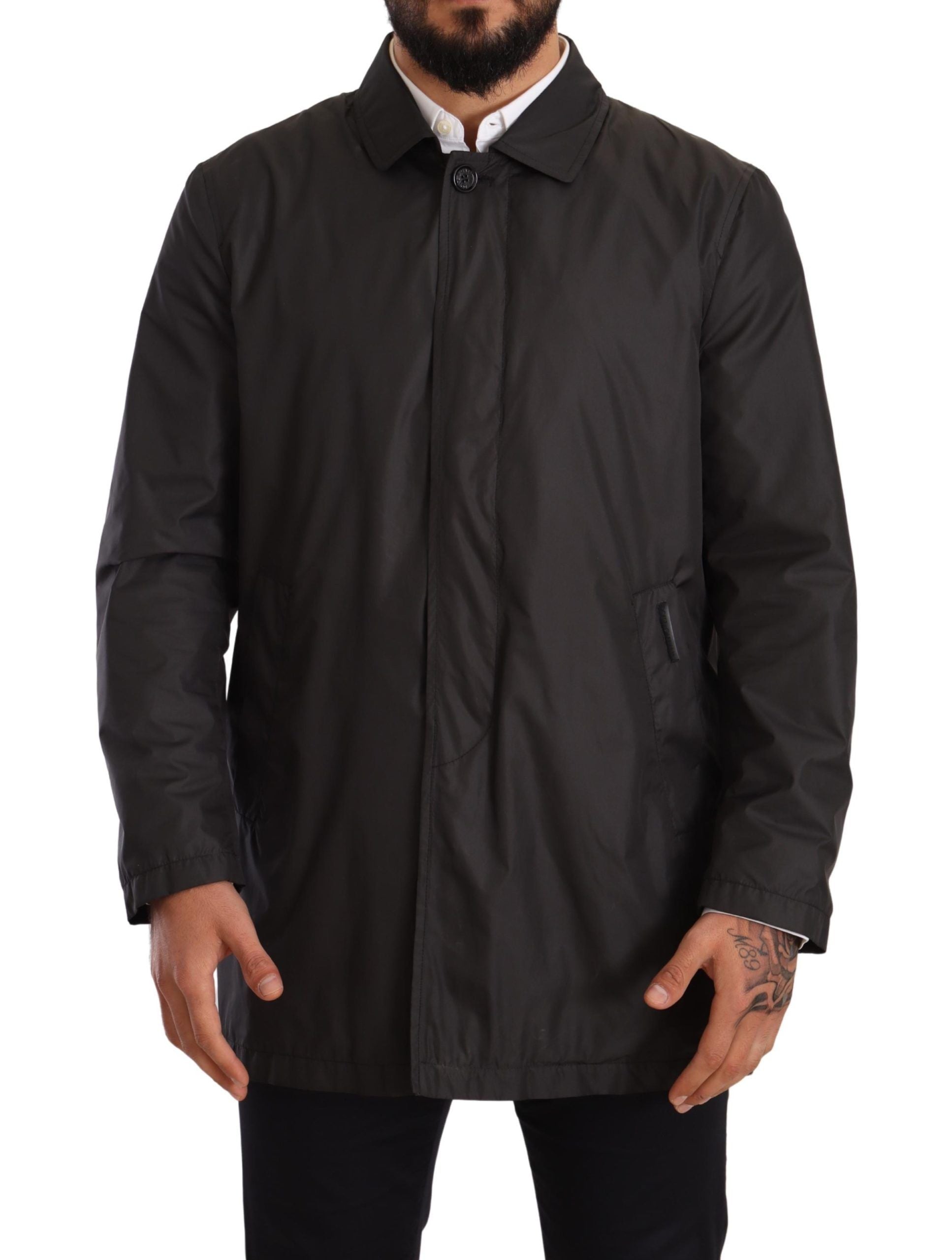 Dolce & Gabbana Schwarzer Polyester Herren Trenchcoat Jacke