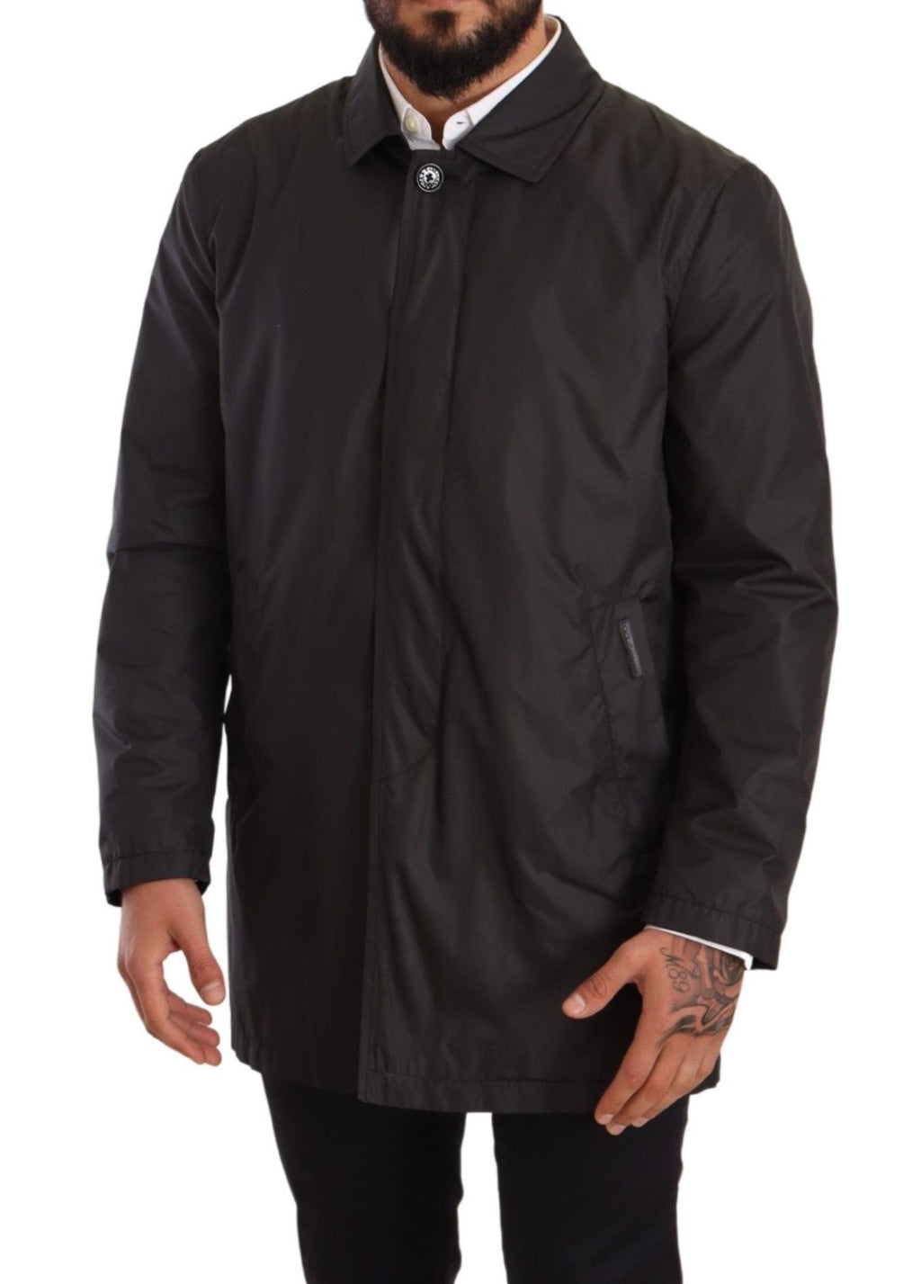 Dolce & Gabbana Schwarzer Polyester Herren Trenchcoat Jacke