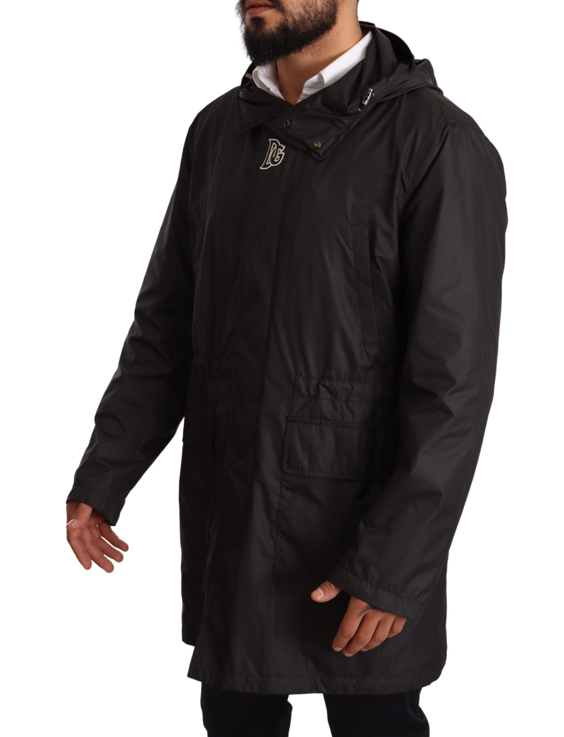 Dolce & Gabbana Black Hooded Coat Men's Trench Coat Jacket