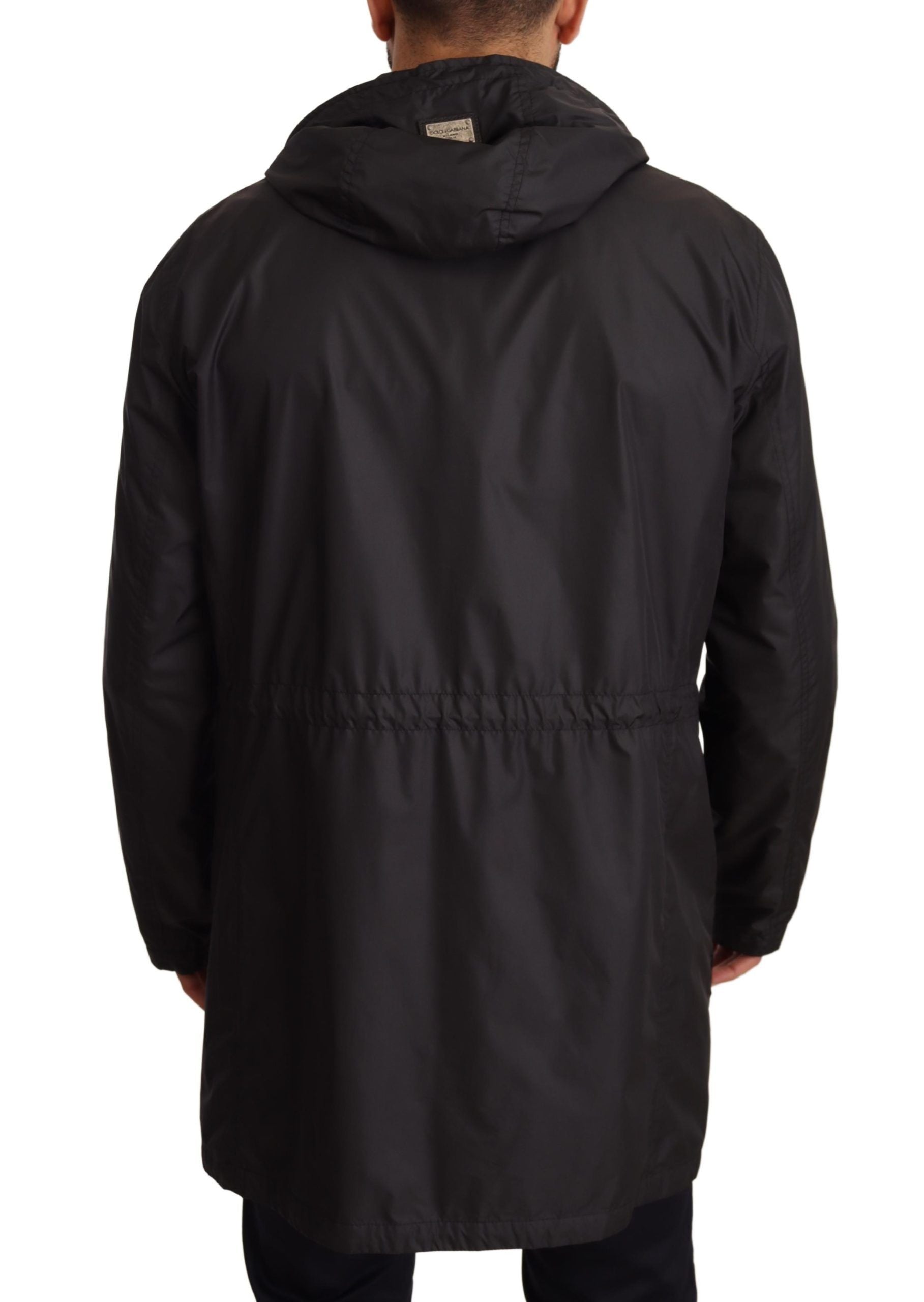 Dolce & Gabbana Black Hooded Coat Men's Trench Coat Jacket