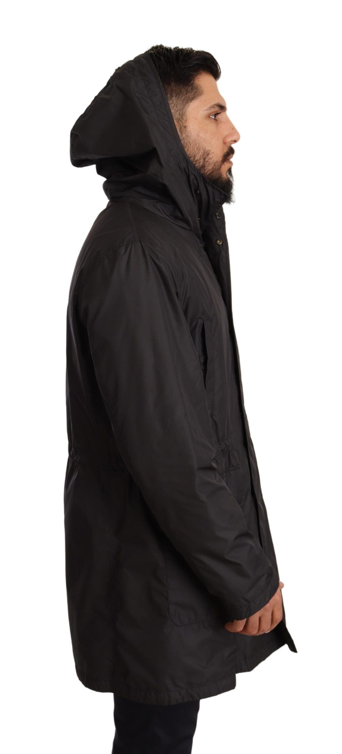Dolce & Gabbana Black Hooded Coat Men's Trench Coat Jacket