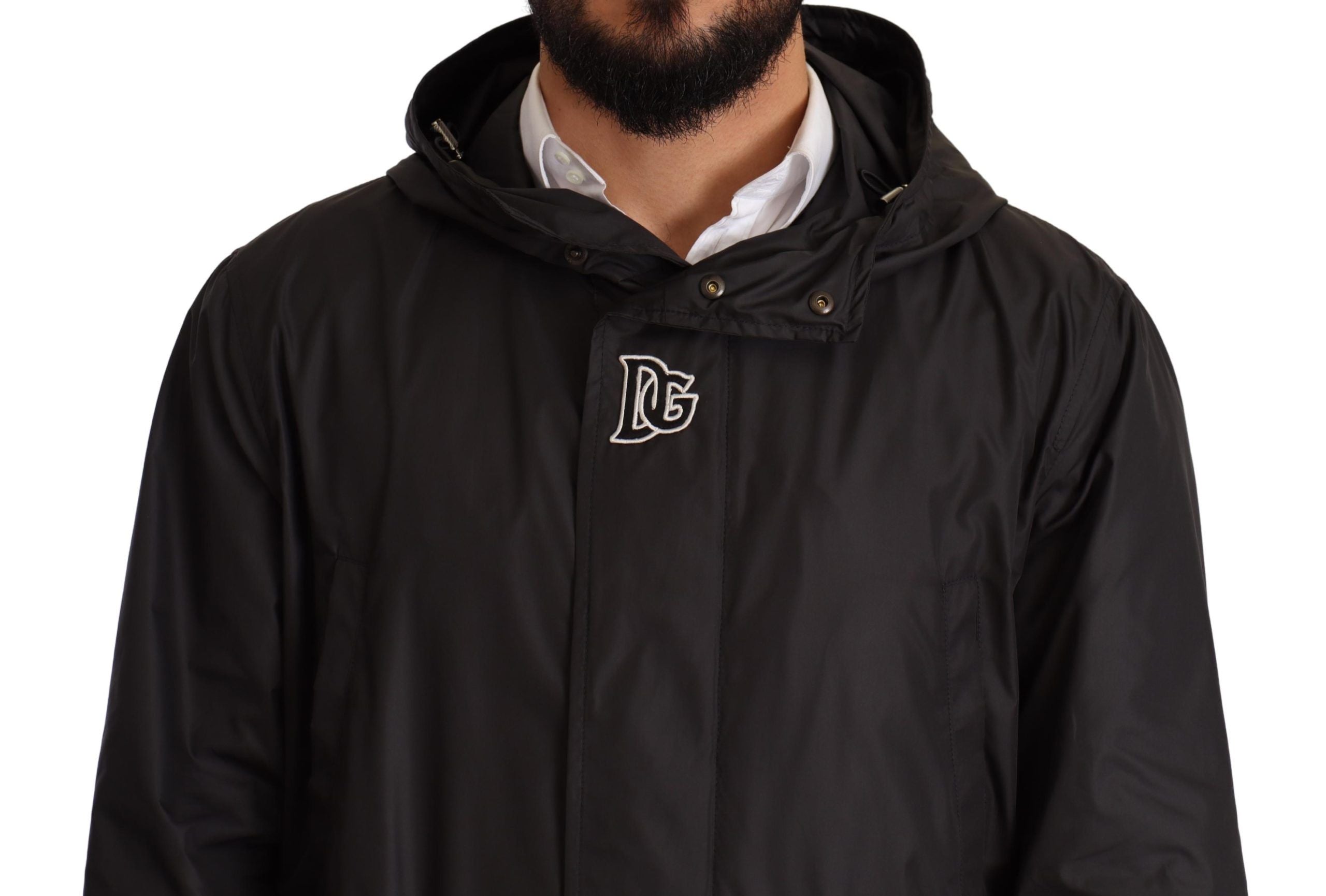 Dolce & Gabbana Black Hooded Coat Men's Trench Coat Jacket