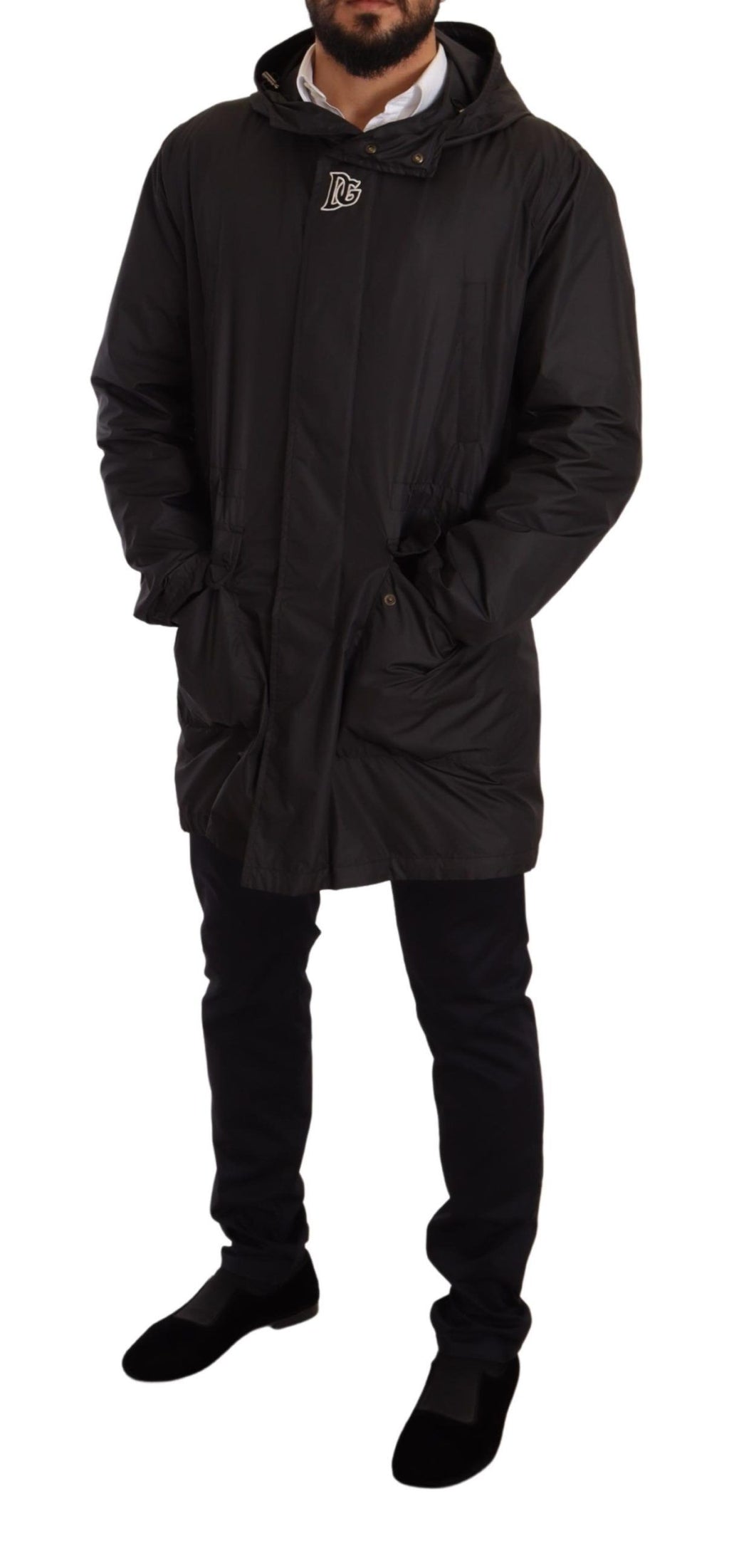 Dolce & Gabbana Black Hooded Coat Men's Trench Coat Jacket