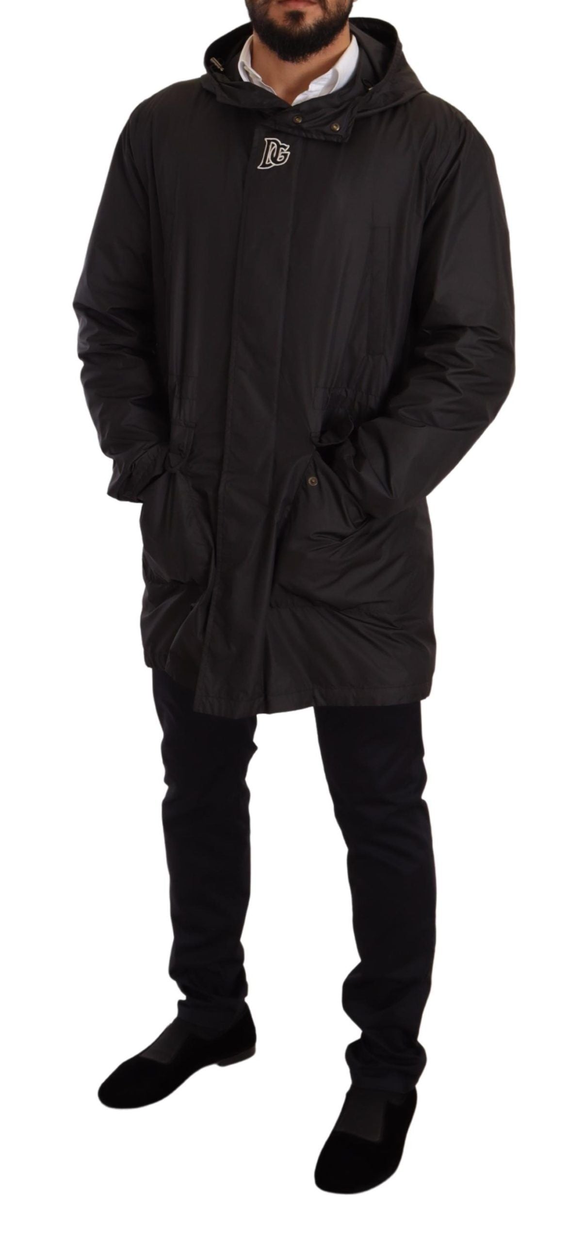 Dolce & Gabbana Black Hooded Coat Men's Trench Coat Jacket