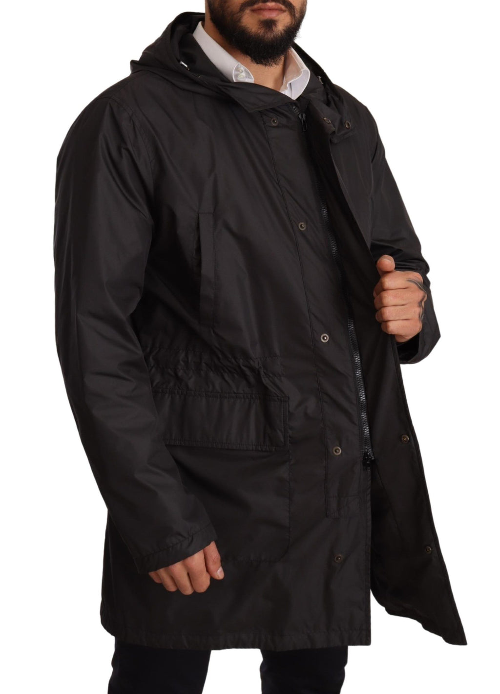 Dolce & Gabbana Black Hooded Coat Men's Trench Coat Jacket