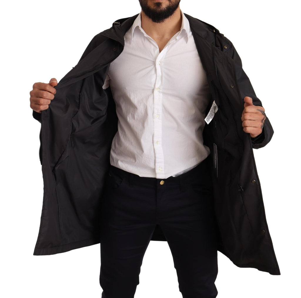 Dolce & Gabbana Black Hooded Coat Men's Trench Coat Jacket