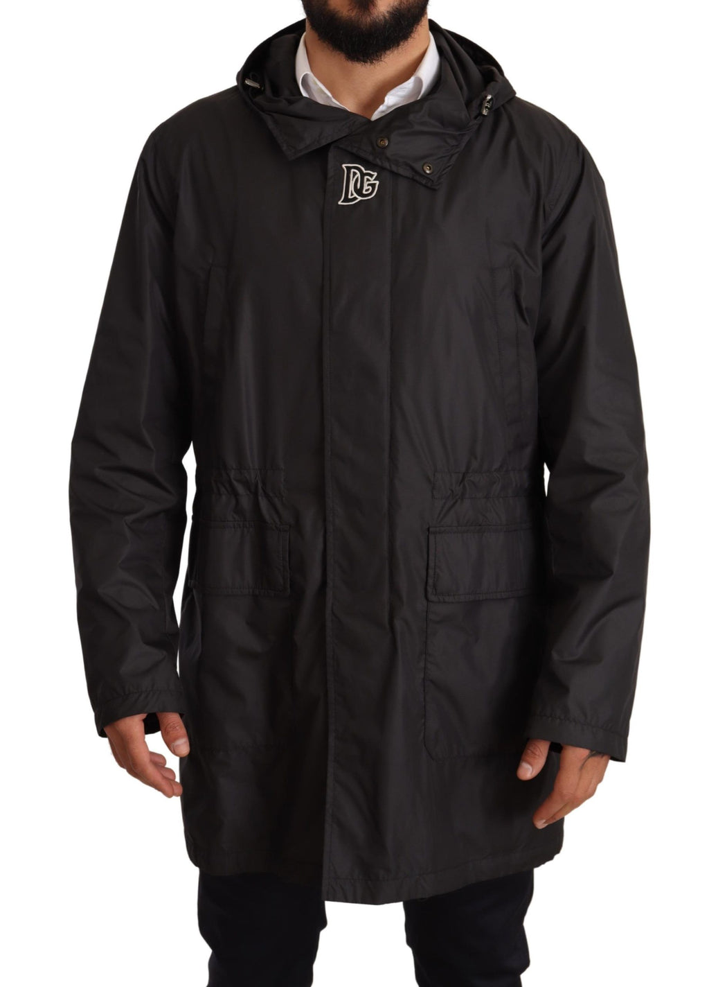 Dolce & Gabbana Black Hooded Coat Men's Trench Coat Jacket