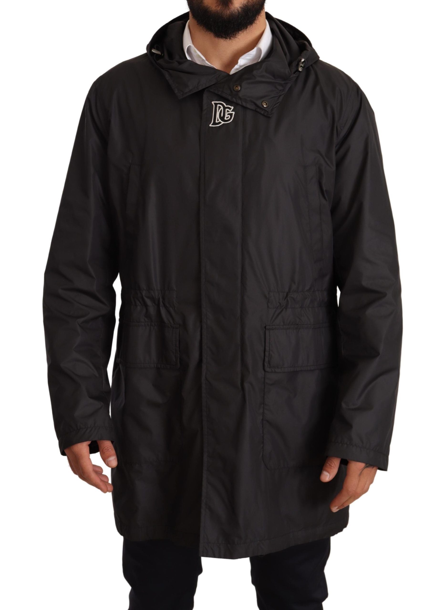 Dolce & Gabbana Black Hooded Coat Men's Trench Coat Jacket