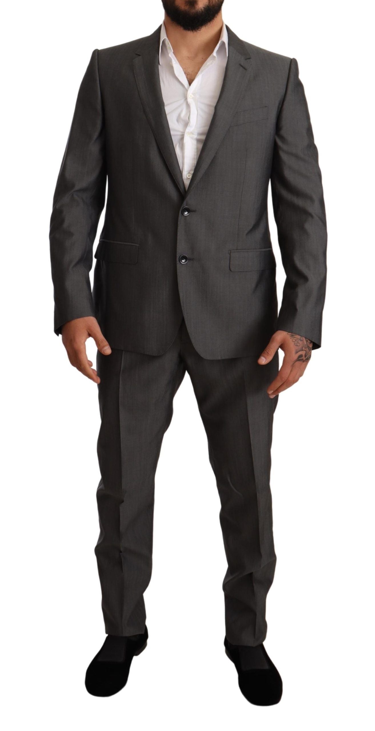 Dolce & Gabbana Grauer Metallic MARTINI Slim Fit Set Anzug