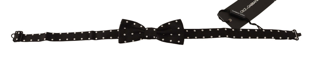 Dolce & Gabbana Black and White Polka Dot Silk Bow Tie with Adjustable Neck