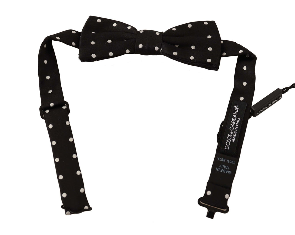 Dolce & Gabbana Black and White Polka Dot Silk Bow Tie with Adjustable Neck