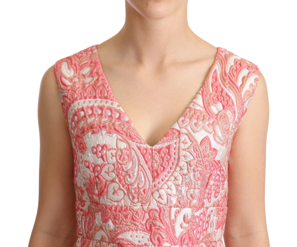 Dolce & Gabbana Rosa Jacquard-Faltenkleid mit Blumenmuster