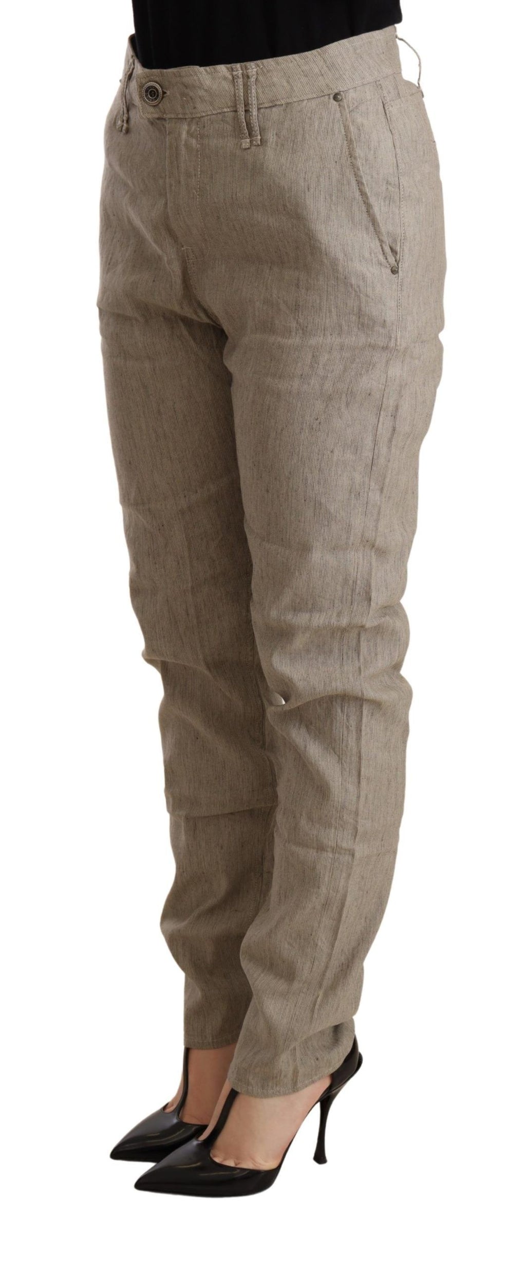 CYCLE Beige Mid Waist Casual Baggy Stretch Hose