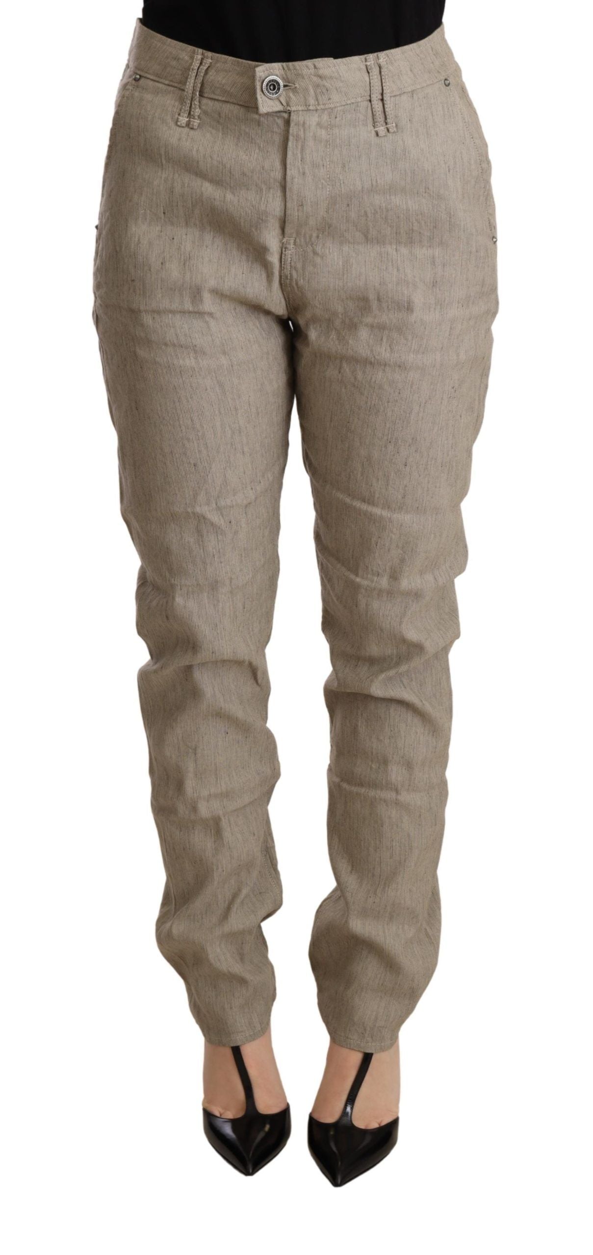 CYCLE Beige Mid Waist Casual Baggy Stretch Hose