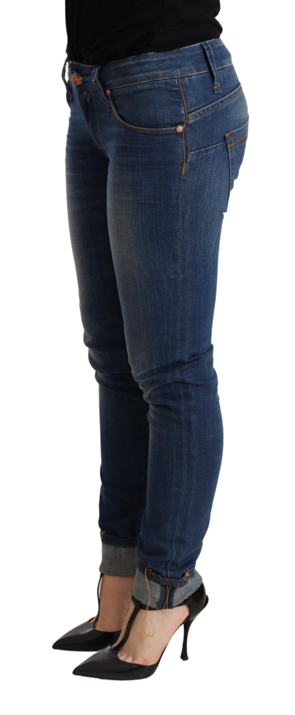 Eight washed blue low-rise skinny denim jeans