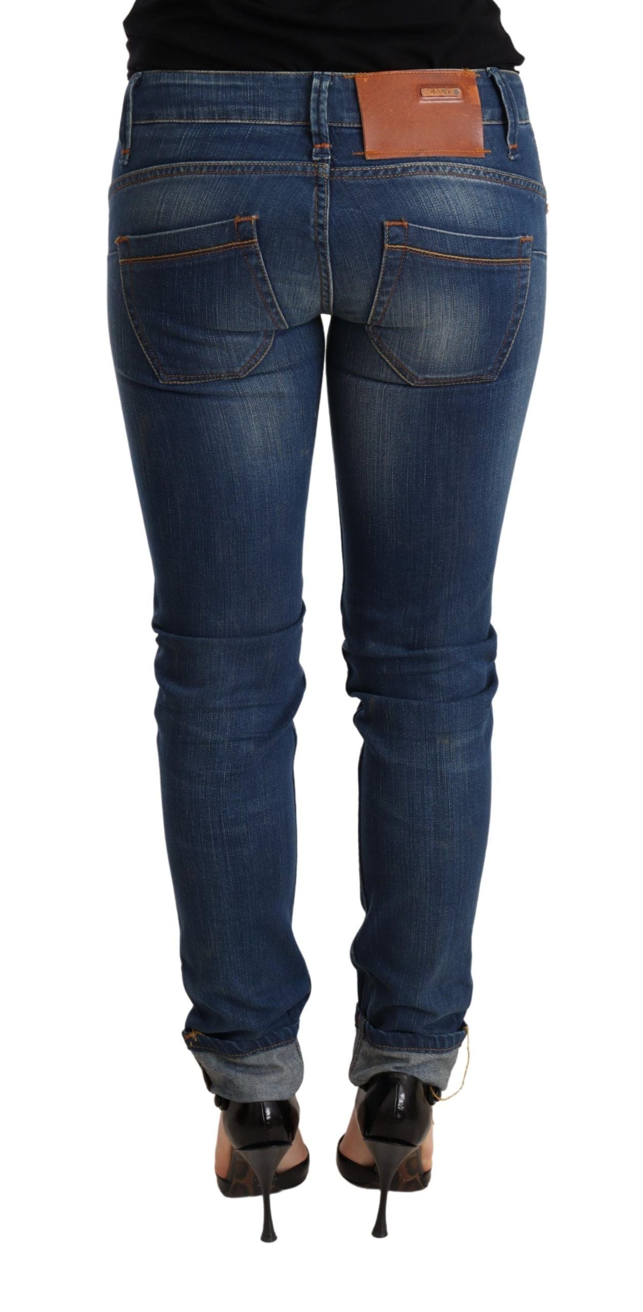 Eight washed blue low-rise skinny denim jeans