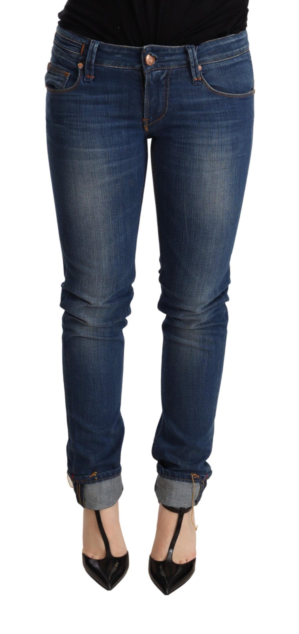 Eight washed blue low-rise skinny denim jeans