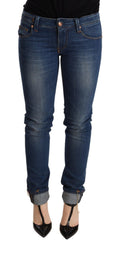 Eight washed blue low-rise skinny denim jeans