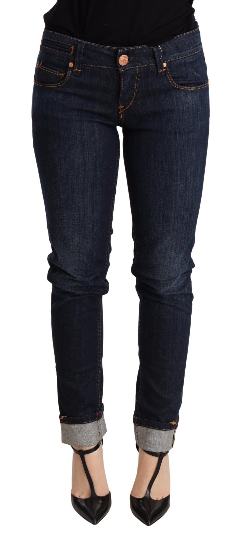 Eight blue washed low-rise skinny denim jeans