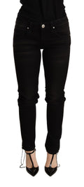 Eight black low-rise skinny denim jeans