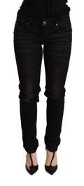 Eight black low-rise skinny denim jeans