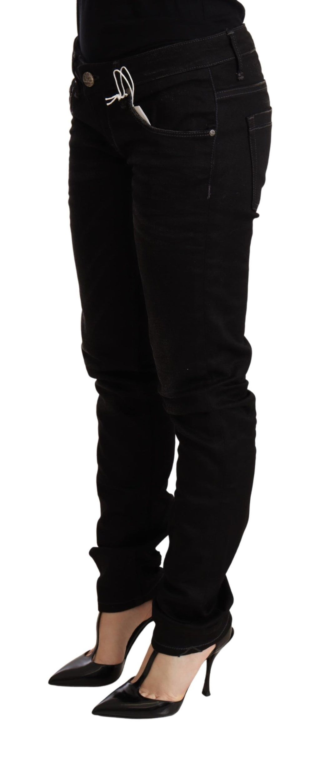 Eight black low-rise cotton skinny denim pants