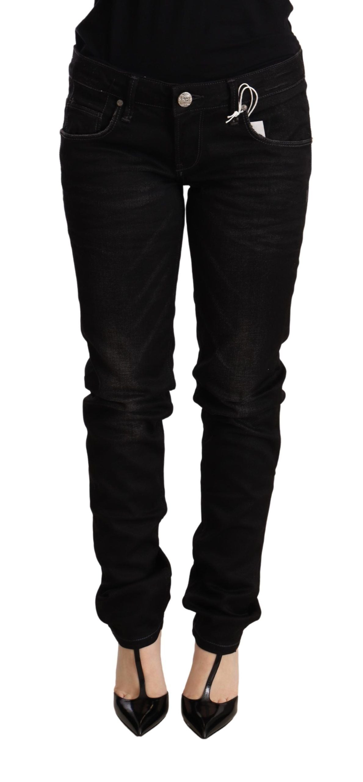 Eight black low-rise cotton skinny denim pants
