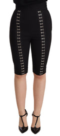 Dolce & Gabbana Schwarze Wool Stretch Slim Fit Shorts mit hoher Taille