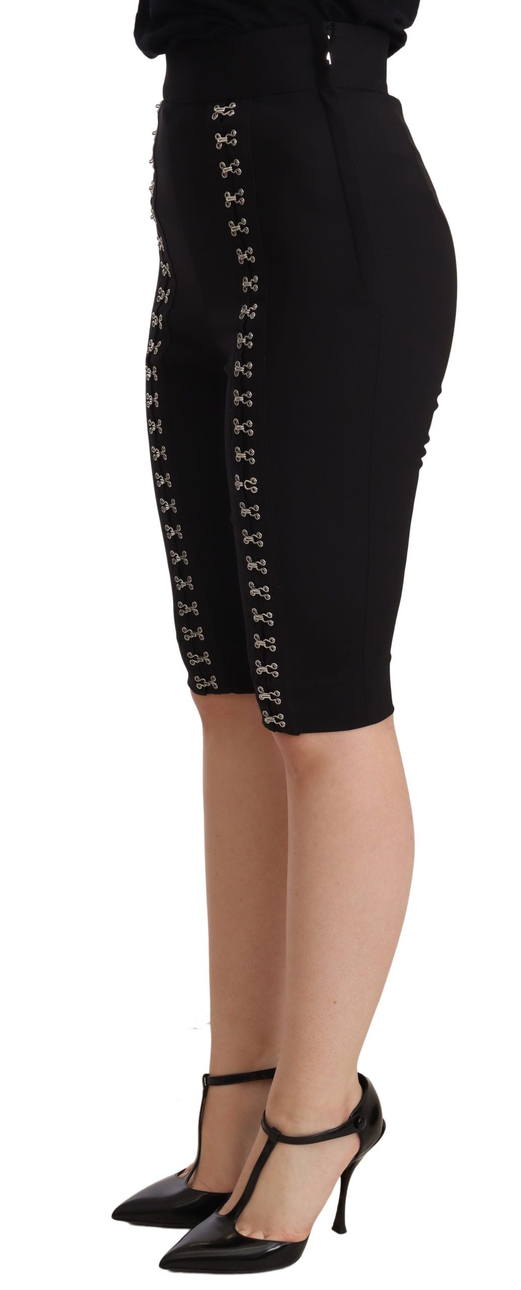 Dolce & Gabbana Schwarze Wool Stretch Slim Fit Shorts mit hoher Taille