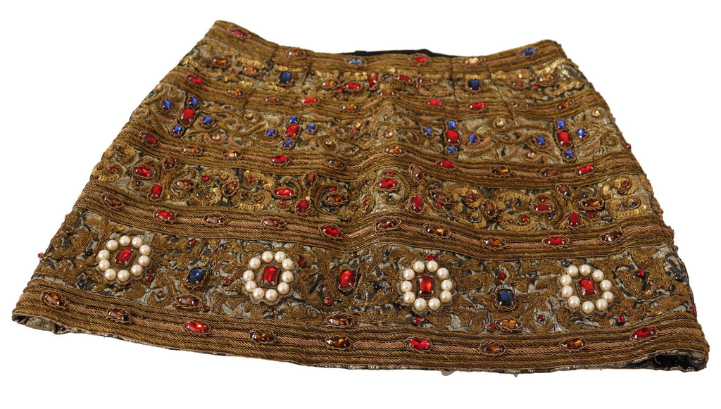 Dolce & Gabbana Goldfarbener Kristall-Jacquard-Rock mit hoher Taille