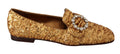 Dolce & Gabbana Gold Pailletten Kristall Flach Frauen Loafers Schuhe