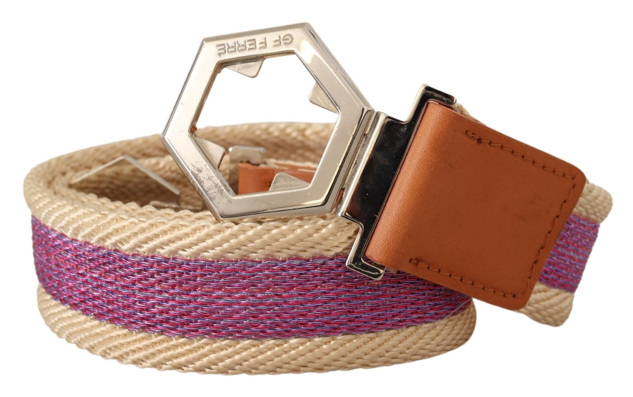GF Ferre Multicolor Leder Silber Sechseck Logo Schnalle Gürtel