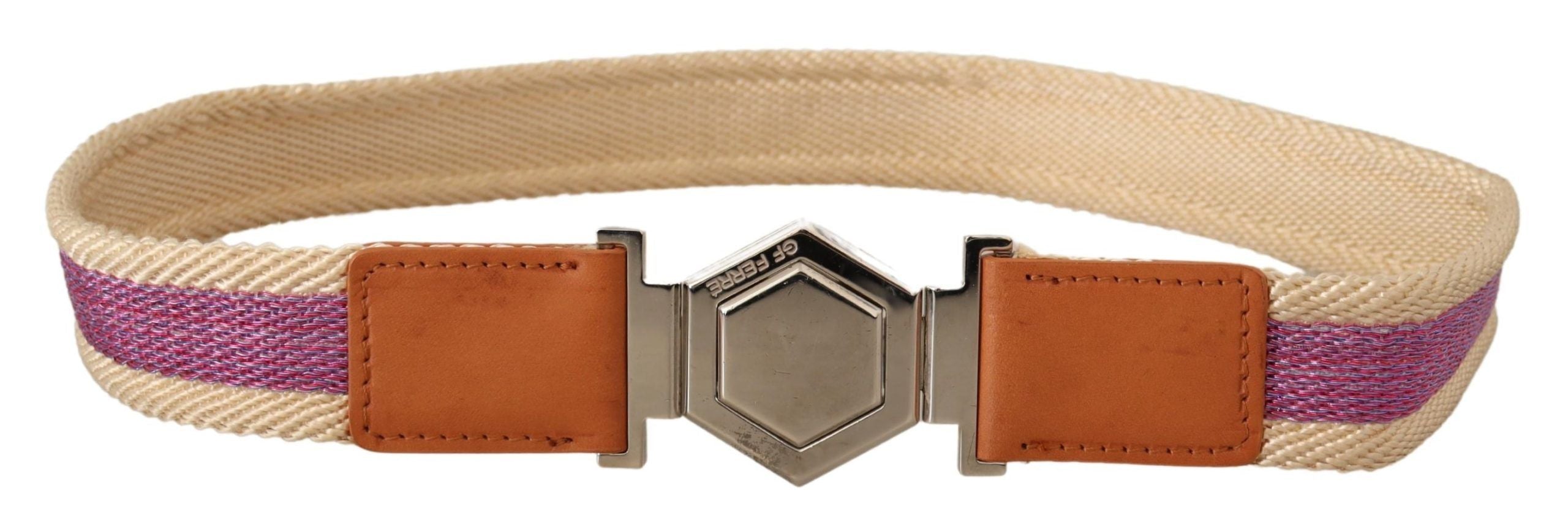 GF Ferre Multicolor Leder Silber Sechseck Logo Schnalle Gürtel
