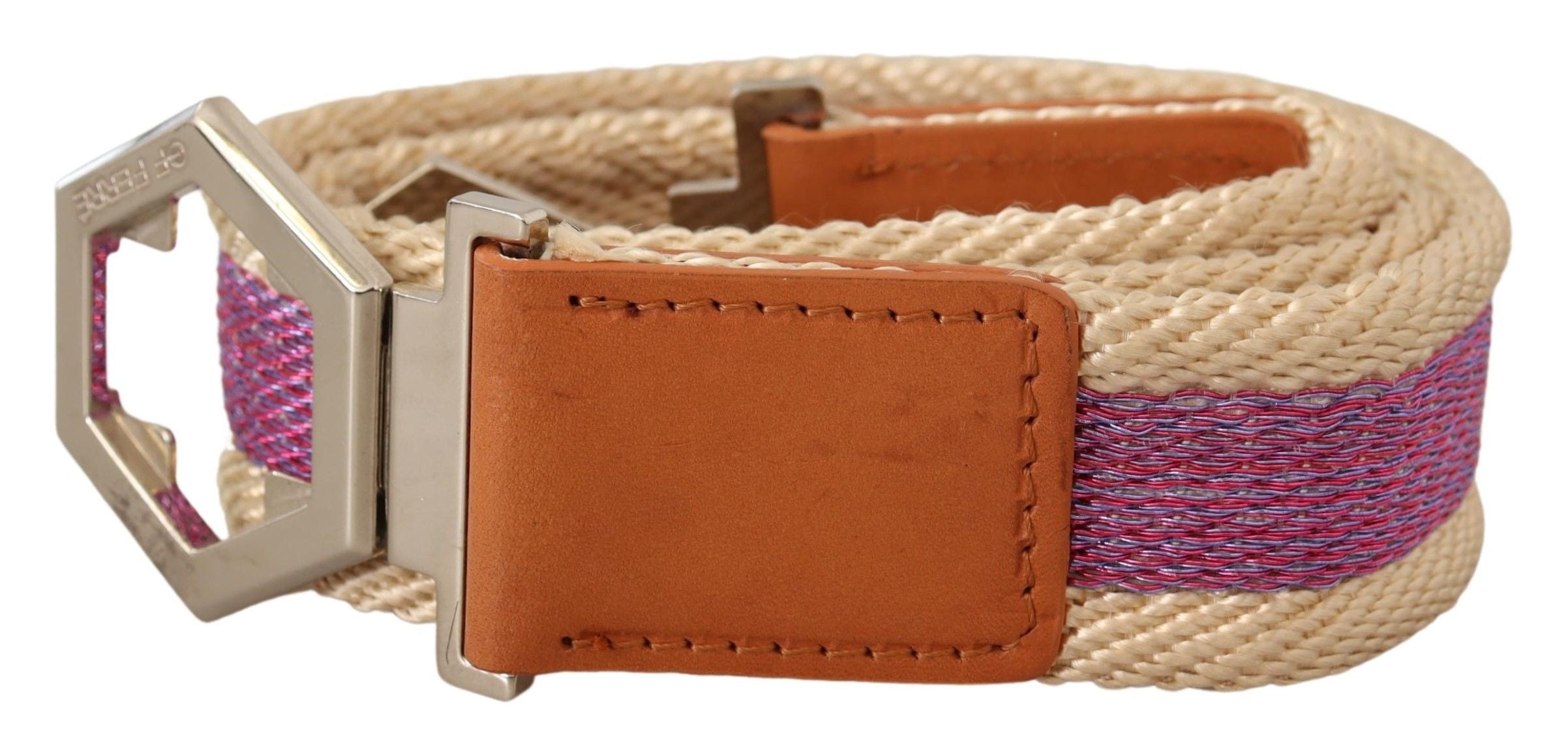 GF Ferre Multicolor Leder Silber Sechseck Logo Schnalle Gürtel